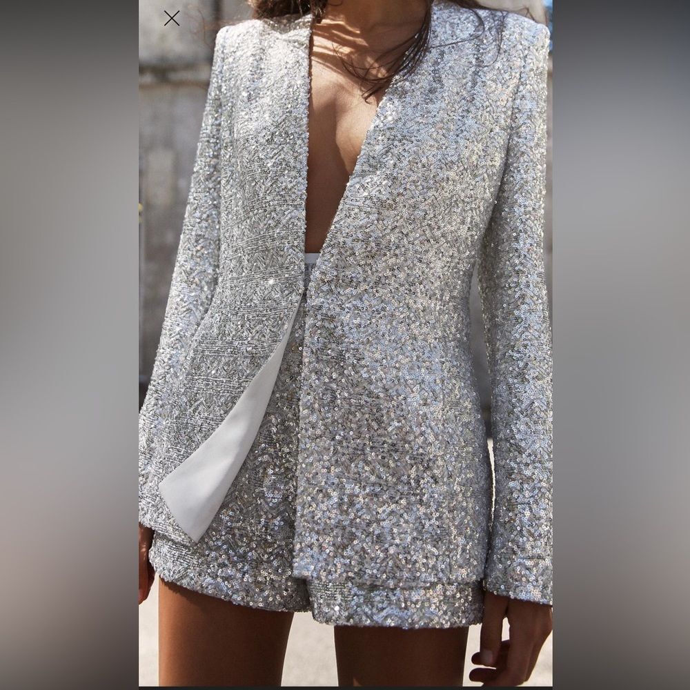 ZARA SEQUINNED HIGH-WAIST BERMUDA SHORTS - Picture 1 of 9